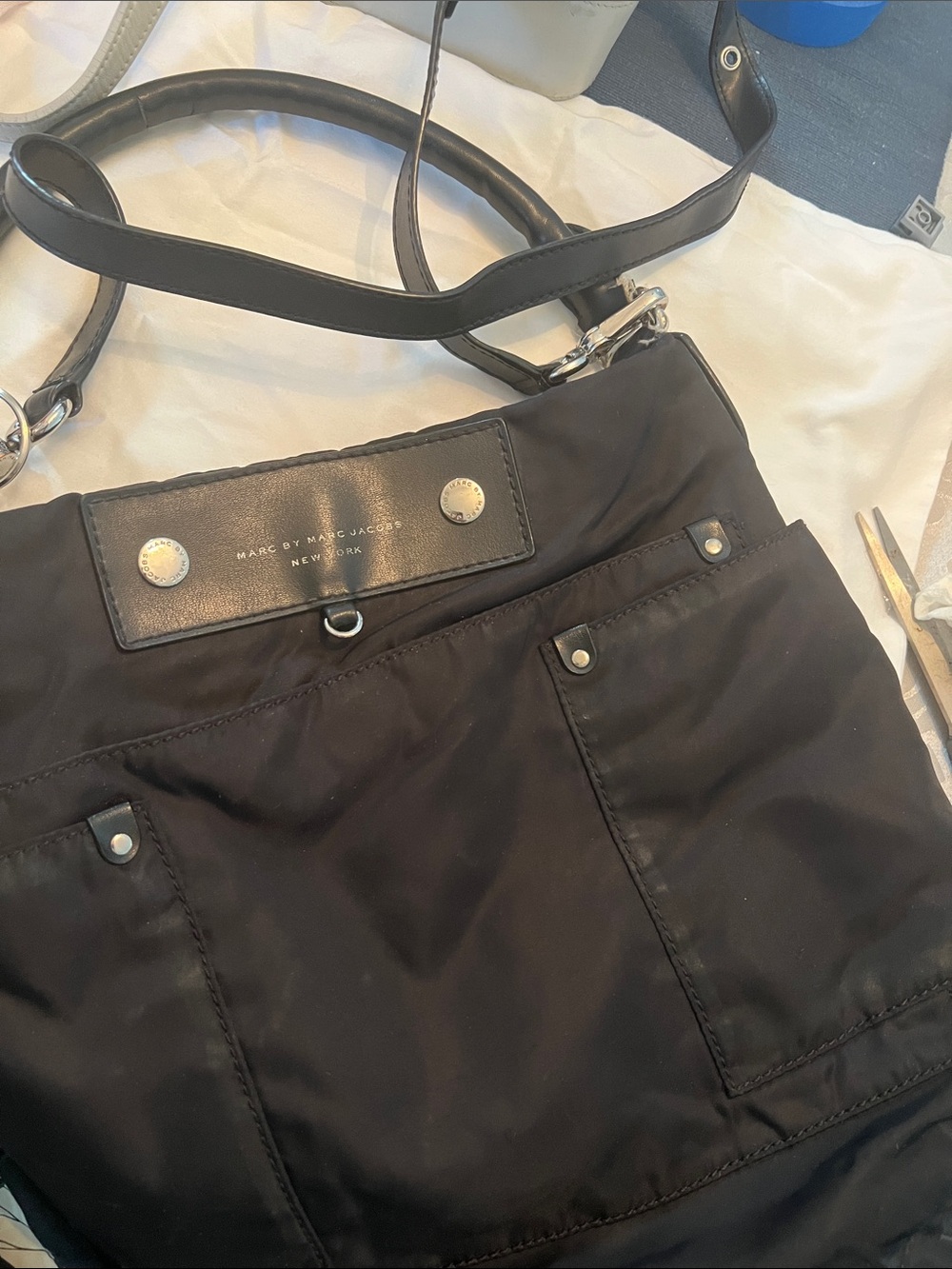 Marc by Marc Jacobs Black Nylon Messenger Bag with Front Pockets